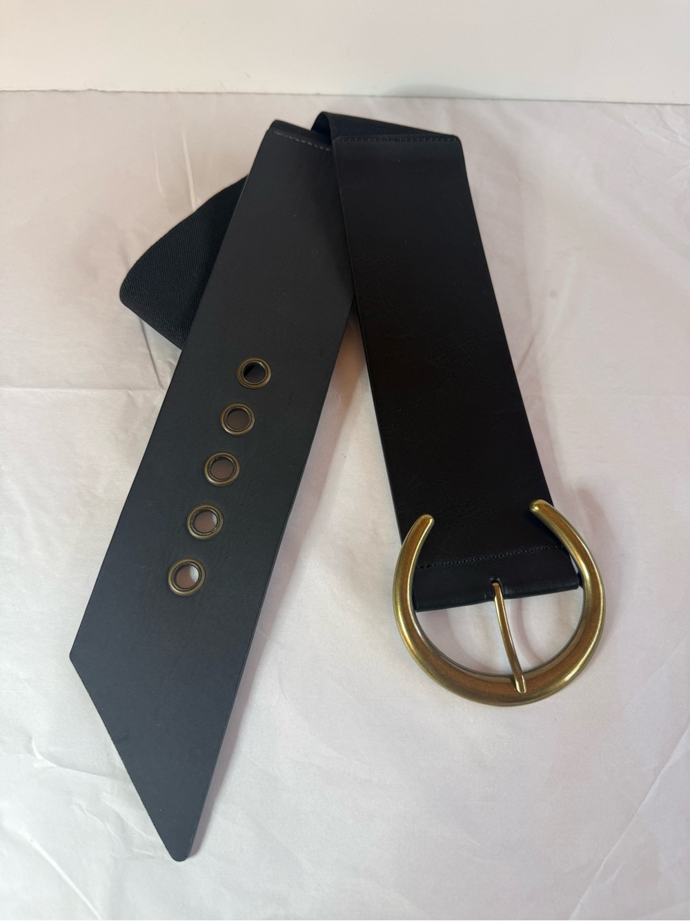 ✨ Chic Wide Black Waist Belt with Statement Brass Buckle ✨